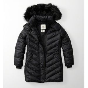 A&F Black woman quilted nylon parka jacket coat